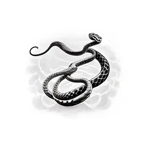 Statue with snake and angel tattoo design idea