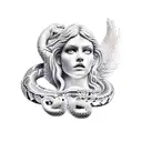 Statue with snake and angel tattoo design idea
