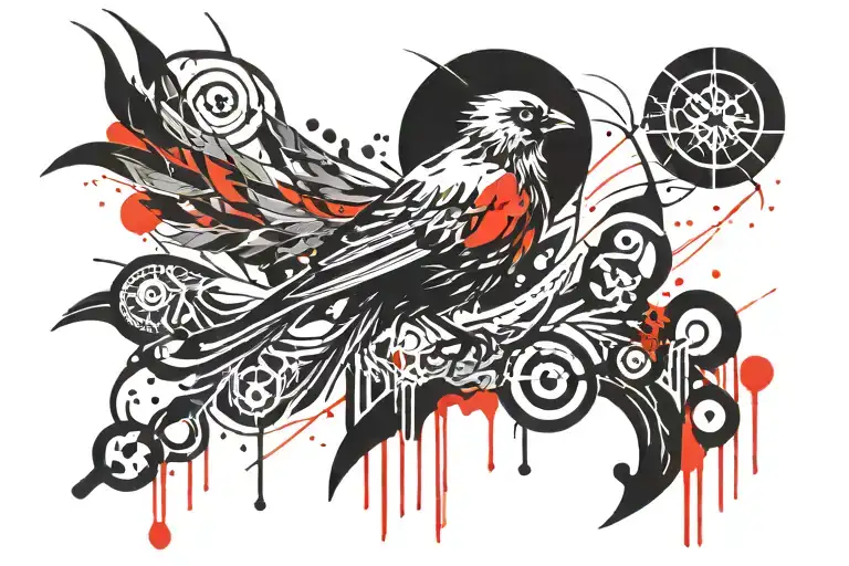 bird, runes, black sun Slavic tattoo design idea