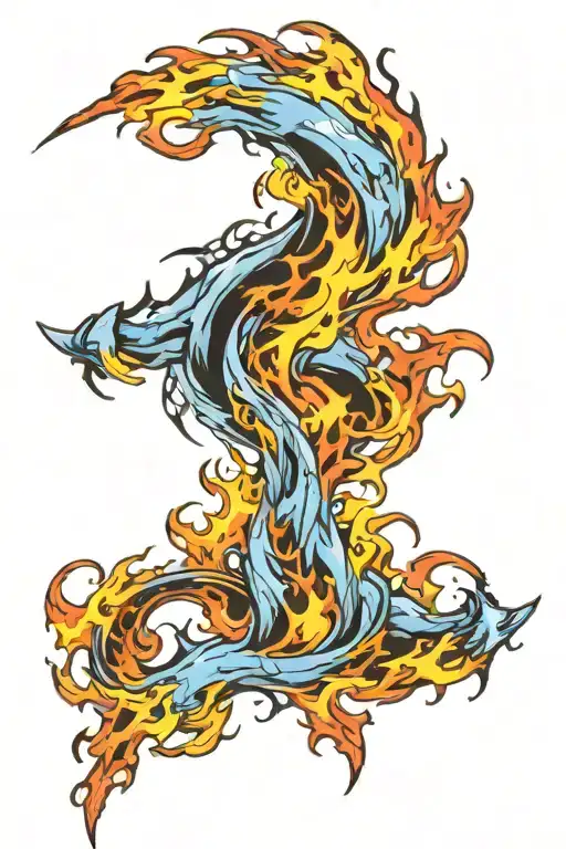 flames tornado with blue lightning together tattoo design idea