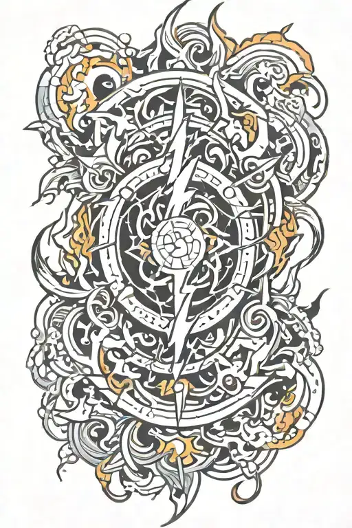 flames vortex with lightning  tattoo design idea