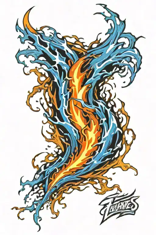 flames tornado with blue lightning arcs tattoo design idea