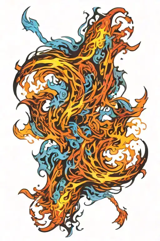 flames tornado with blue lightning arcs tattoo design idea