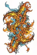 flames tornado with blue lightning arcs tattoo design idea