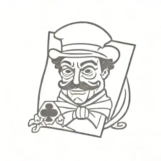 Pulcinella (Neapolitan mask) holding the ace of clubs (card present in Neapolitan cards) tattoo design idea