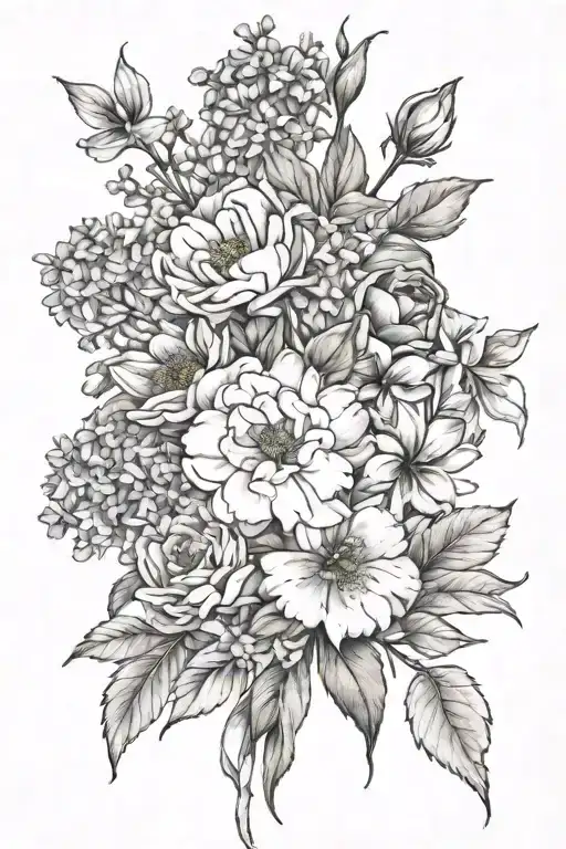 march April May June July September birth flower bouquet tattoo design idea