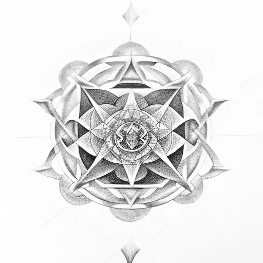 A black-grey tattoo combining sacred geometry and fast cars as symbols of spiritual growth and financial success tattoo design idea