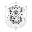 a soldier on the beach with a lion, rhino and elephant behind him tattoo design idea