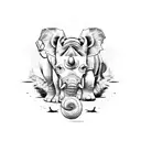 a soldier on the beach with a lion, rhino and elephant behind him tattoo design idea