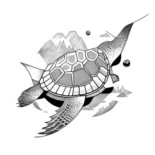 Mountain, waves, bird, fish, time, turtle and a galaxy tattoo design idea