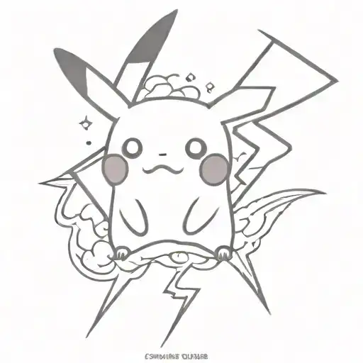 cloud, thunder light, pikachu tattoo design idea