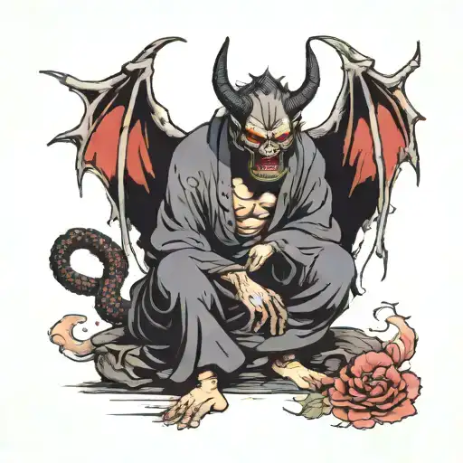 A shadow demon coming out of a sad person sitting alone tattoo design idea