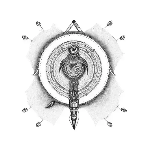 Design a tattoo featuring a stylized quill pen surrounded by traditional Ukrainian patterns tattoo design idea