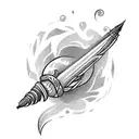 Design a tattoo featuring a stylized quill pen surrounded by traditional Ukrainian patterns tattoo design idea