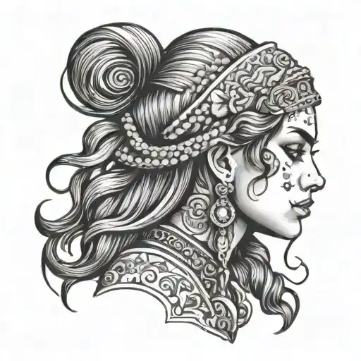 gypsy Girl face from The side view tattoo design idea