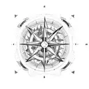 A dotwork tattoo featuring a ship navigating through a compass rose amidst stormy waves, with Poseidon's trident hovering above tattoo design idea