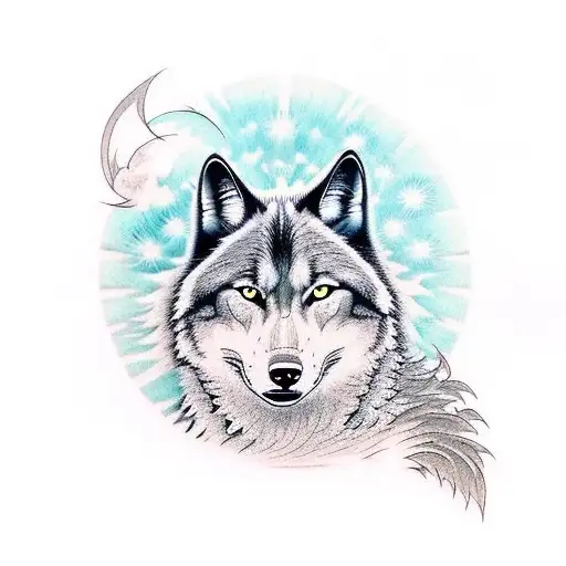 black wolf and sun tattoo design idea