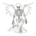 Winged skeleton standing in front of a kneeling knight tattoo design idea