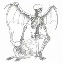 Winged skeleton standing in front of a kneeling knight tattoo design idea