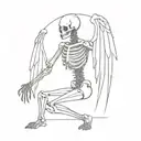 Winged skeleton standing in front of a kneeling knight tattoo design idea