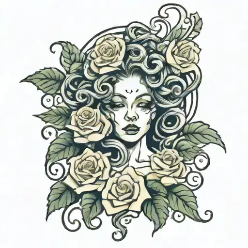 Medusa crying with roses tattoo design idea