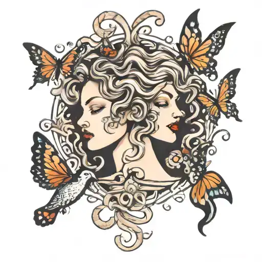 Medusa with butterflies and doves  tattoo design idea