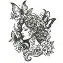 Medusa withe butterflys and doves tattoo design idea