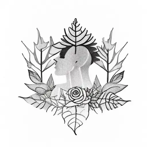 leaves and some flowers for 36 year old December Sagittarius woman, spiritual and creative. likes clean tonal style  tattoo design idea