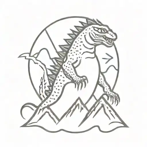 godzilla and nature scene tattoo design idea