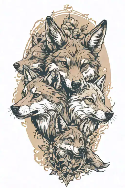  eevee and a wolf surrounded tattoo design idea