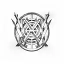 Crossed iron swords with a tank flag of Israel and the date 7.10.23 tattoo design idea