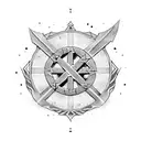 Crossed iron swords with a tank flag of Israel and the date 7.10.23 tattoo design idea