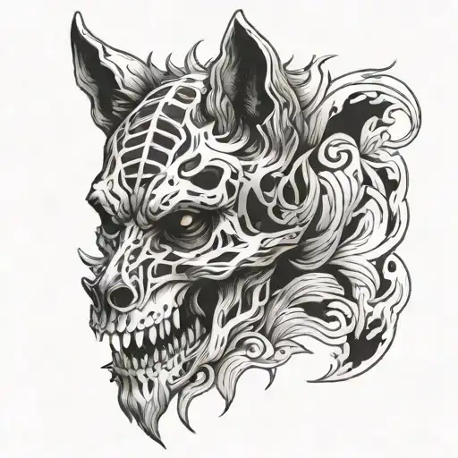 skull inside wolf tattoo design idea