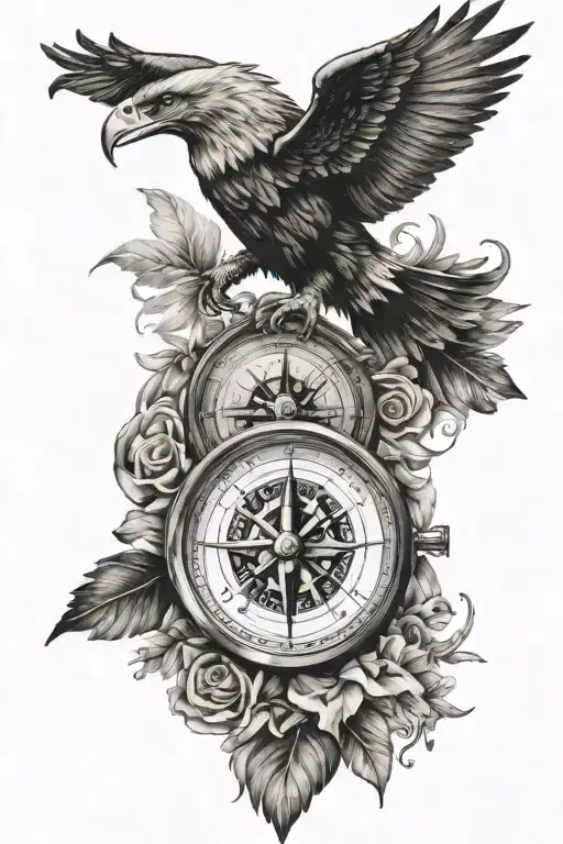 compass, romance soldier, eagle tattoo design idea