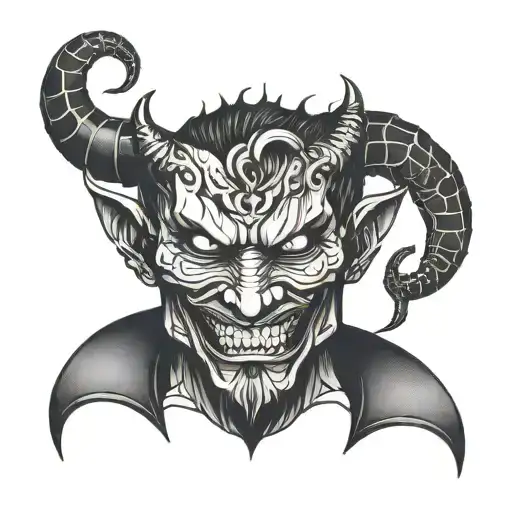 A face can be seen. Half devil, half smiling face tattoo design idea