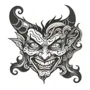 A face can be seen. Half devil, half smiling face tattoo design idea