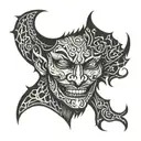 A face can be seen. Half devil, half smiling face tattoo design idea