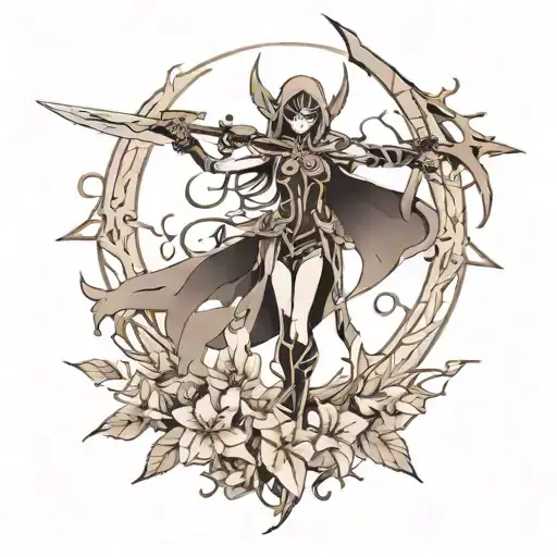 phantom assasin, dota, knives, minimalism, flowers tattoo design idea