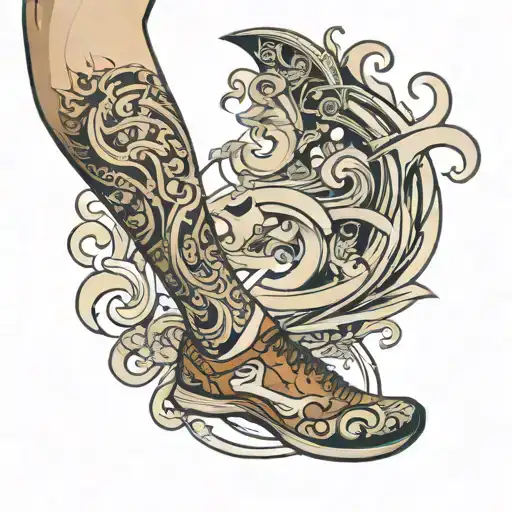 male tattoo on the leg associated with running tattoo design idea