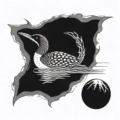 Common Loon, themes of dark nature, vibes of the occult and black metal tattoo design idea