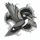 Common Loon, wings spread out, themes of dark nature and the Occult tattoo design idea