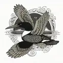Common Loon, wings spread out, themes of dark nature and the Occult tattoo design idea