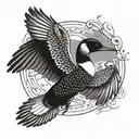 Common Loon, wings spread out, themes of dark nature and the Occult tattoo design idea