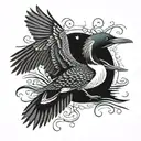 Common Loon, wings spread out, themes of dark nature and the Occult tattoo design idea