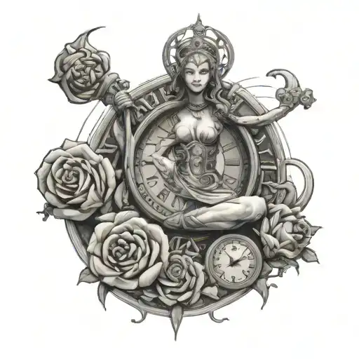 templars against demons rose woman goddess all powerful clock cloud tattoo design idea