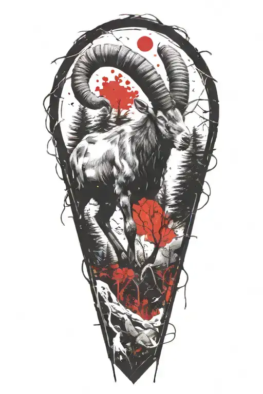 ibex in the forest tattoo design idea