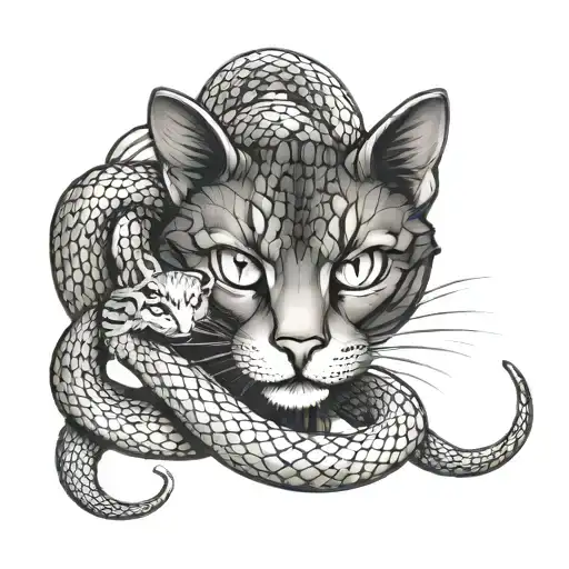  snake and cat face  tattoo design idea
