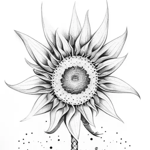 viking ship with daisys and sunflowers tattoo design idea