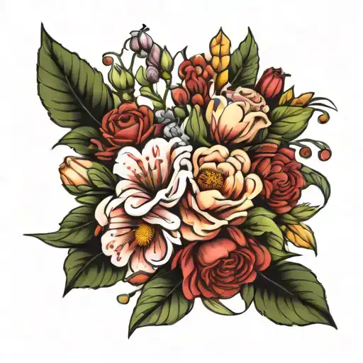 flower bouquet with birth flowers for may, april, november december and february  tattoo design idea