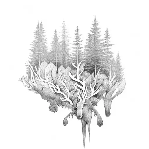 Dotwork "Forest" Tattoo Idea BlackInk AI